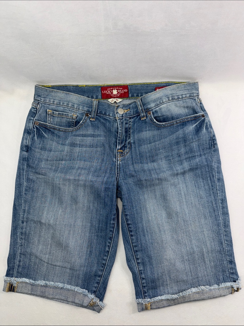 Lucky Brand Beachcomber Bermuda Denim Embroidered Pockets Shorts - Picture 1 of 7